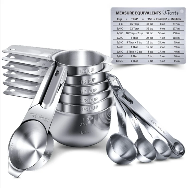 

15 Pieces Stainless Steel Measuring Cups and Spoons Set for Kitchen Baking Sugar Coffee Measuring Tools