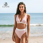 Женский купальник-бикини CUPSHE, розовый купальник в полоску с v-образным вырезом и высокой талией, 2022