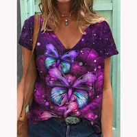 new 3d butterfly print women t shirts tops casual short sleeve v neck t shirts summer fashion clothes loose t shirt