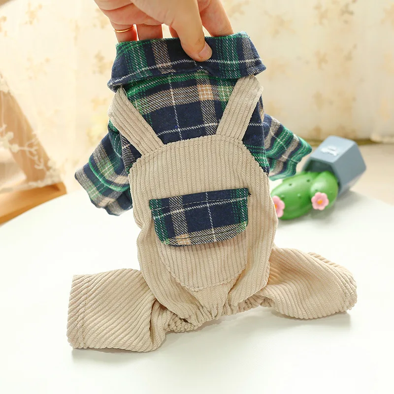 

Dog Puppy Jumpsuit Green Grid Overalls Pet Puppy Coat Jacket Winter Clothing Overalls For Dogs Teddy Bichon