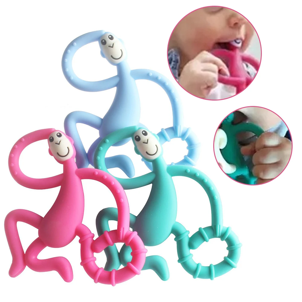 

High Quality Silicone Cute Cartoon Monkey Toddler Molar Teether Pain Tool Kids Teether Teething Baby Shower Gift