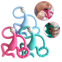 high quality silicone cute cartoon monkey toddler molar teether pain tool kids teether teething baby shower gift