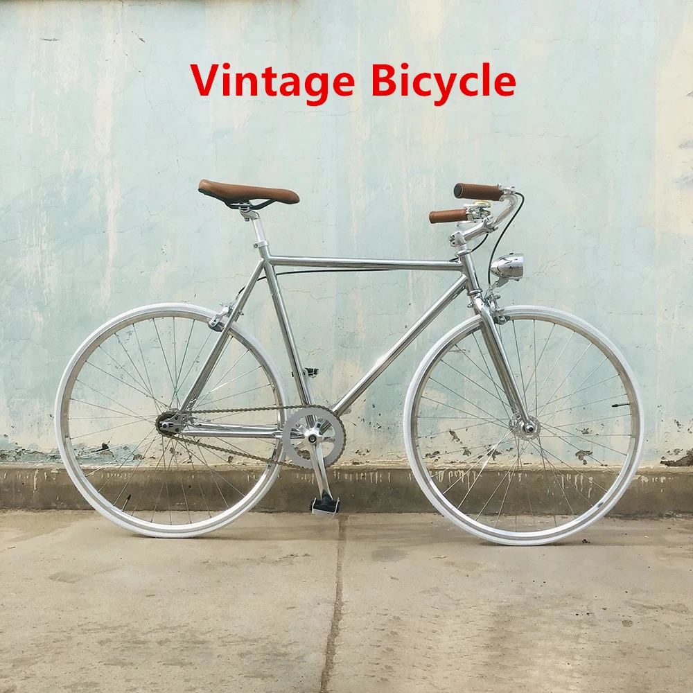 Vintage 700C Road Bicycle Women Silver 46cm 52cm Steel Frame With Light Single Speed Bike Lady Cycling 23C Tires V Brakes