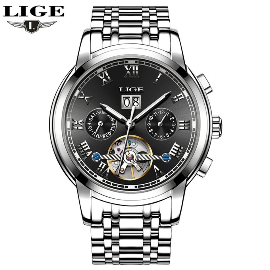 

LIGE Mens Watches Top Brand Luxury Business Schoolboy Automatic Mechanical Watch Sports Waterproof Men Watch Military Male Clock