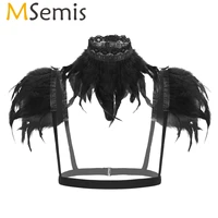 msemis 2pcs women shrug shawl gothic victorian natural feather shoulder wrap cape with lace hem collar halloween costume party