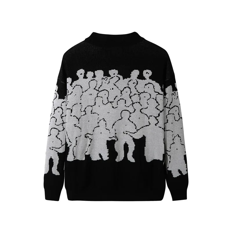 

FAKUNTN Fashion Sweater Men Cotton Embroidery Pull Homme Sweater Men Clothing Korean Clothes Oversize Knitted Sweater
