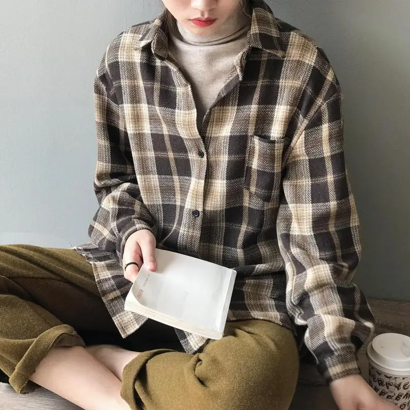 Женская винтажная блузка Johnature свободная рубашка с длинным рукавом на кнопках и