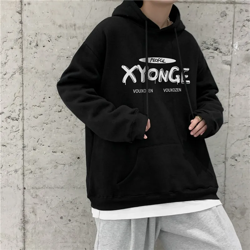 

Толстовка мужская с капюшоном, бархатная Студенческая куртка с принтом букв, утепленный пуловер, Повседневная Свободная теплая зимняя одеж...