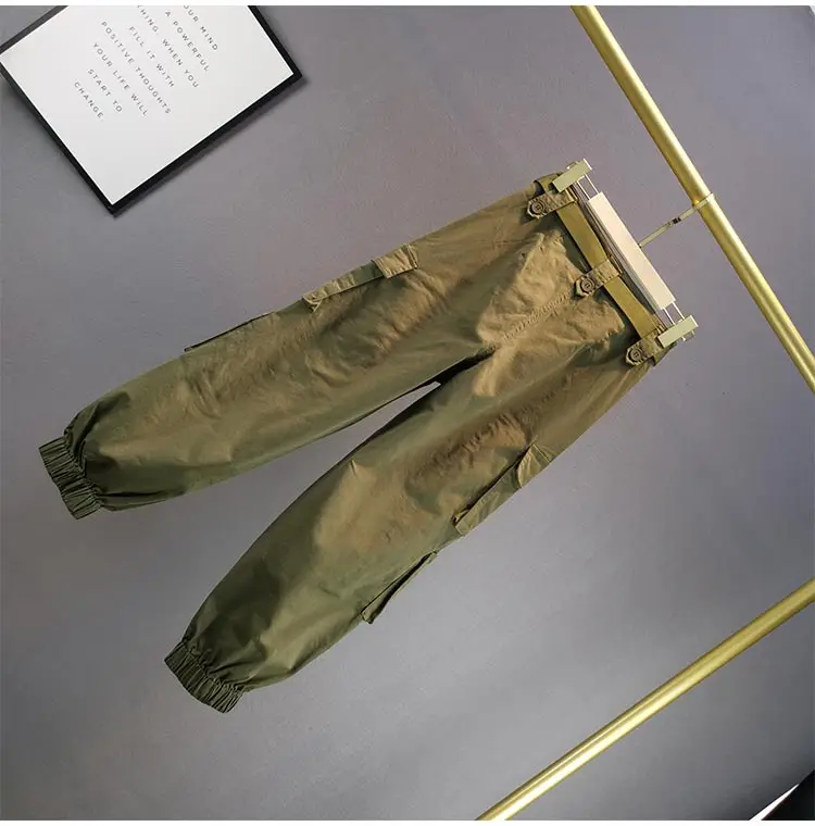 

White Overalls Women's Fashionable Cargo Pants 2021 Spring New Elastic High Waist Trousers Loose and Slimming Ankle Banded Pants