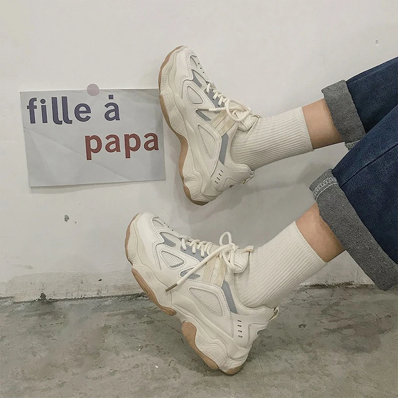 

2021 Women Breathable Wedges Platform Sneakers Vulcanized Female Lace Up Summer Shoes Ladies Comfortable Fashion New Footwear