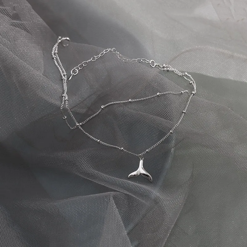 

925 Sterling Silver Double Layer Mermaid Tail Anklet For Women Girls Summer Party 2021 Jewelry sl356