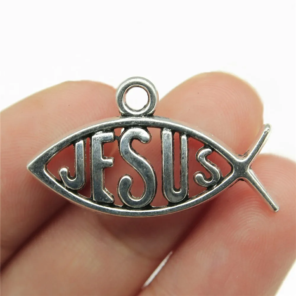 10 шт. Подвески Христианство рыбы античное серебро Цвет сплав DIY ювелирных изделий