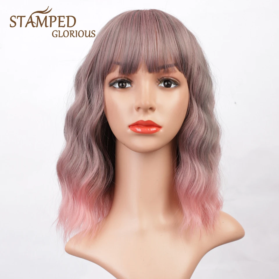 

Парик с челкой для чернокожих женщин, с эффектом омбре, из термостойкого синтетического волокна, 14 дюймов