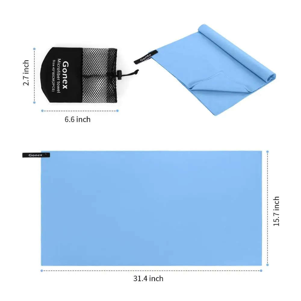 Gonex 2 Упаковка микрофибра спортивное полотенце для путешествий супер впитывающее