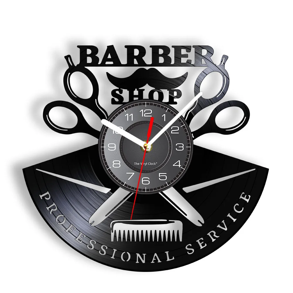 

Barber Shop Vintage Vinyl Music Record Wall Clock Hairdressing Hair Salon Hanging Watch Professional Service Accessories Decor