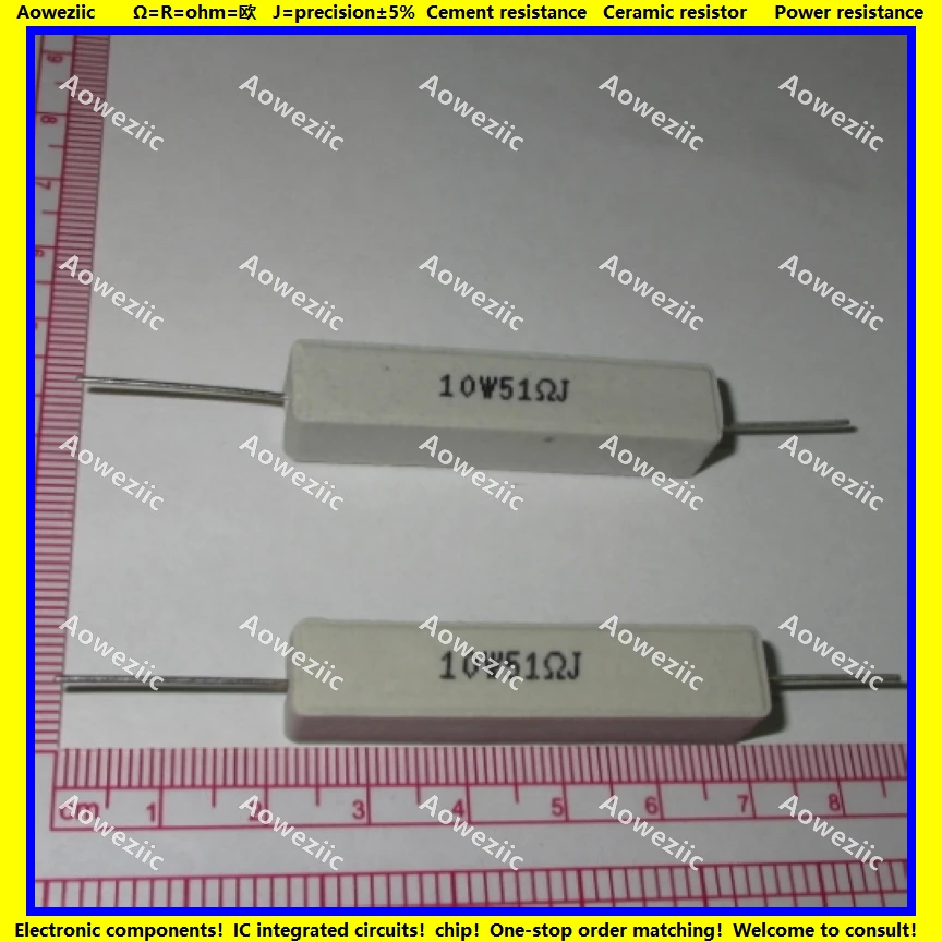 10Pcs RX27 Horizontal cement resistor 10W 51 ohm R RJ 10W51RJ 10W51ohm Ceramic Resistance precision 5% Power resistance | Электроника
