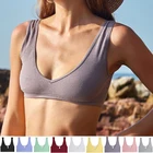 Пикантное женское Бесшовное нижнее белье FINETOO с V-образным вырезом, топ с широкими бретельками, Майка для девочек, укороченный женский бюстгальтер пуш-ап, короткий топ