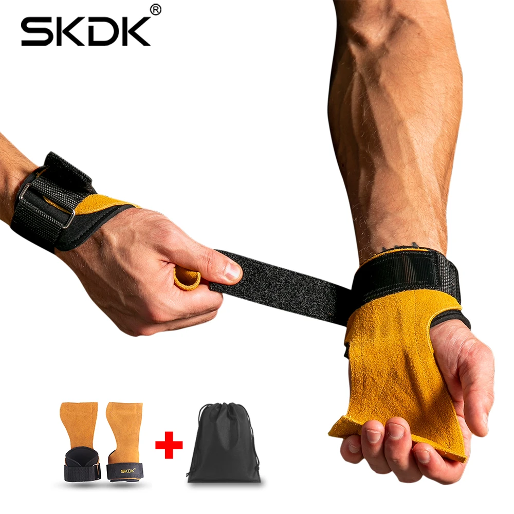 SKDK, 1 пара, перчатки для спортзала из воловьей кожи, противоскользящие, для тяжелой атлетики, накладки, для тренировки, кроссфита, Перчатки для фитнеса, защита ладони