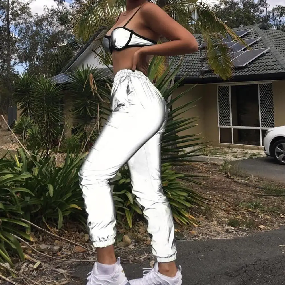 Женские повседневные штаны-шаровары со светоотражающими вставками свободные