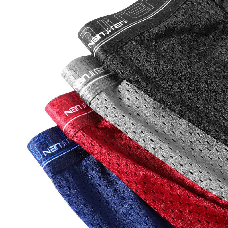 4pcs/Lot  Summer Ice Network Mesh Men Underwear Man Boxer  Breathable Sexy Youth Boxer Four shorts Cosy Bamboo Ventilate Shorts