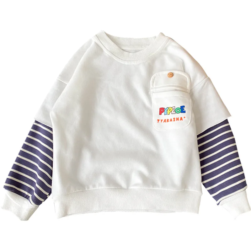 

WLG Kids Clothes Boys Girls Patchwork Hoodies Spring Fall Fake Two Striped Letter Printed Long Sleeve Sweatshirt Baby Outerwear