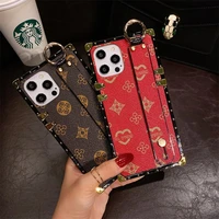 luxury square wrist strap holder phone case for samsung s10 8 9 s20ultra note20 10 pro a71 a51 fashion geometric leather cover