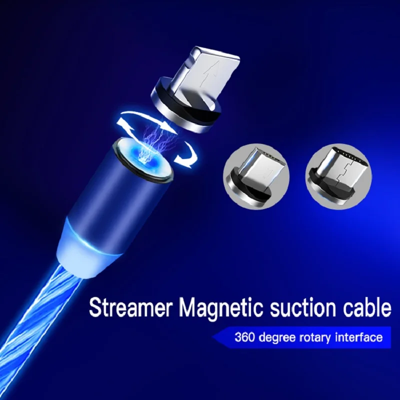 Magnetic Type C Charging Cable Flowing Glow USB For iPhone XS Max XR X LED Fast Cord Samsung Huawei P20 | Мобильные телефоны и