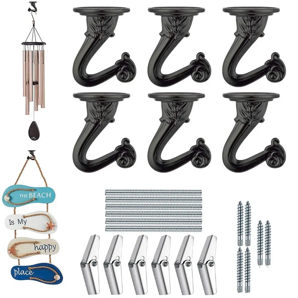 

Ceiling Hooks for Hanging Plants, 6 Sets Black Heavy Duty Swag Hooks with Hardware Including Screws and Toggle Wings