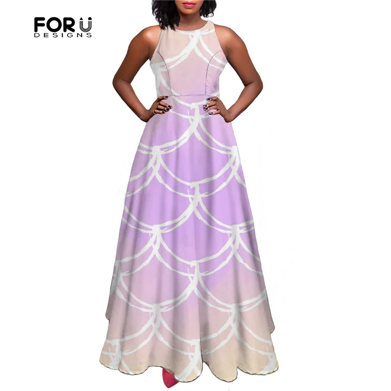 

Женское длинное платье без рукавов FORUSEDIGNS, летнее приталенное вечернее платье с градиентным принтом в виде рыбьей чешуи, элегантные платья