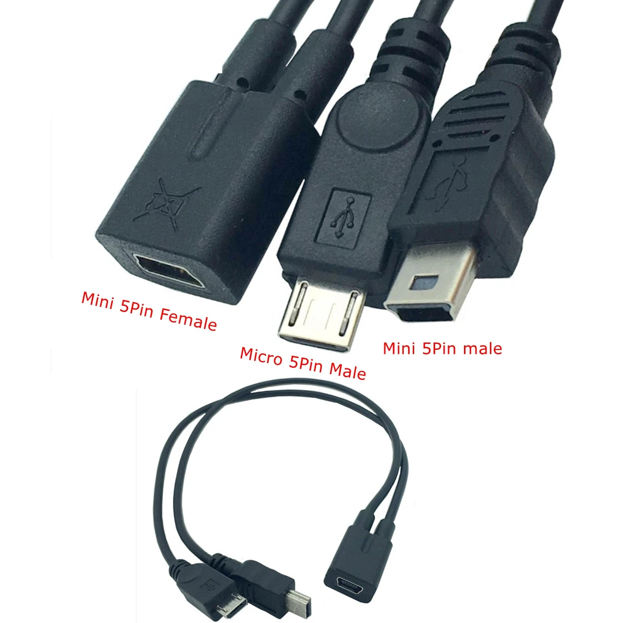 Мини муфтовый стыковочный для mini5p мужской + micro5p один сплит два разъема мобильный