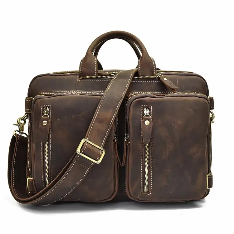 crazy horse leather Мужской деловой портфель из мягкой натуральной кожи, сумка для ноутбука, многофункциональная сумка через плечо из воловьей кожи, мужская деловая сумка-тоут - Цвет: crazy horse leather