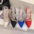 Туфли-лодочки женские на высоком каблуке, с жемчугом