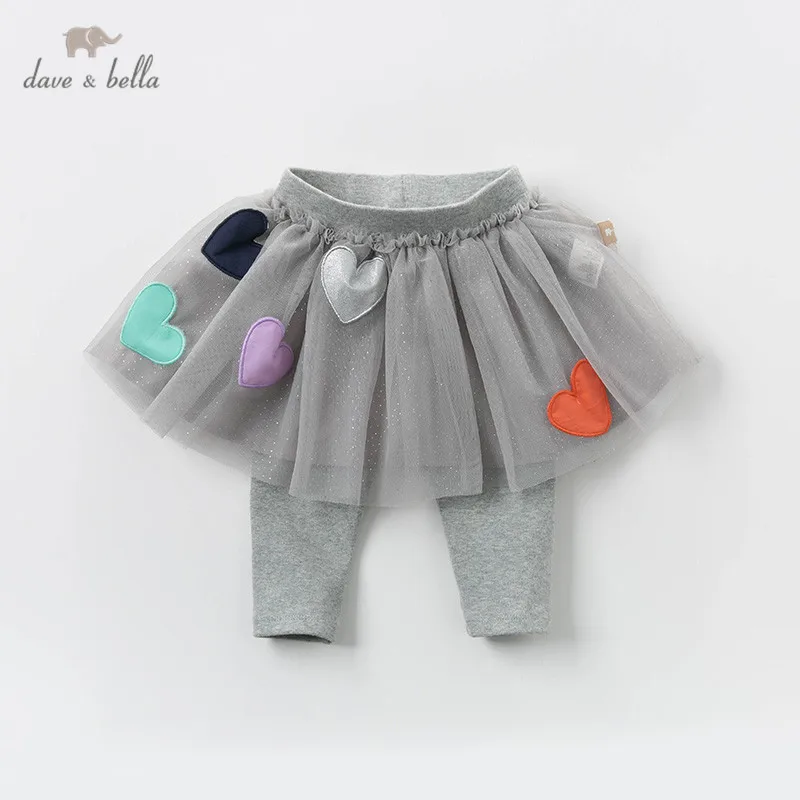 DB13069 dave bella spring baby girls fashion love draped mesh pants children full length kids infant toddler trousers | Детская одежда