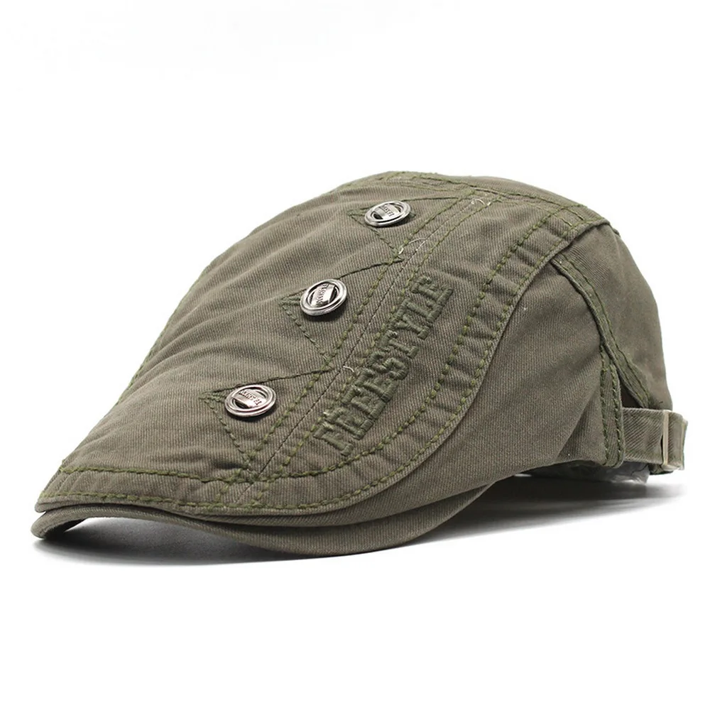 

Four Seasons Man Newsboy Hats Casual Style Cotton Button Embroidered Pattern Adjustable Head Circumference Outdoor Caps