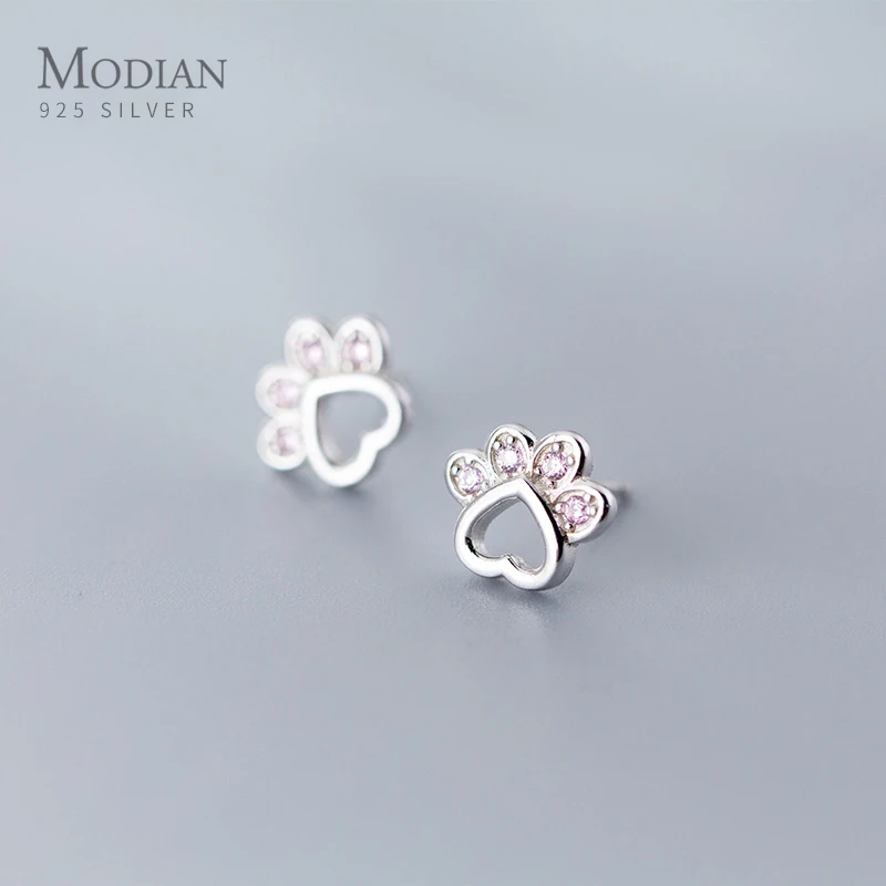 Modian Cute Cat Paw серьги гвоздики с рисунком для женщин и девушек Аутентичные ювелирные