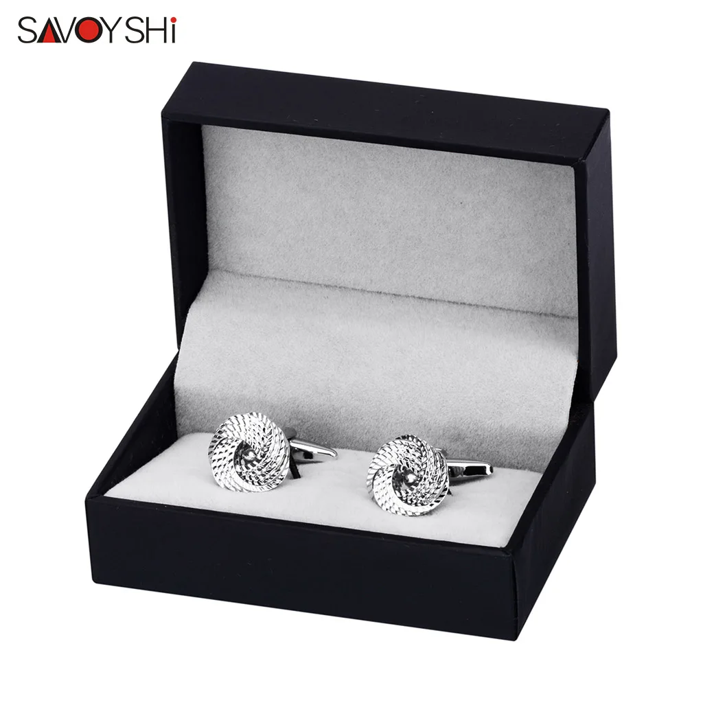 

SAVOYSHI Classic Simple Knot Cufflinks for Mens High Quality Silver color Metal Cuff links Special Gift Free engraving name