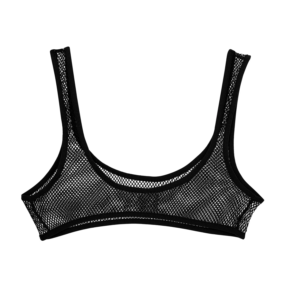Camisola de lencer&iacute;a transparente para mujer, camiseta sin mangas de red calada con tirantes para el hombro, chaleco con escote en U, sujetador corto, ropa interior-4