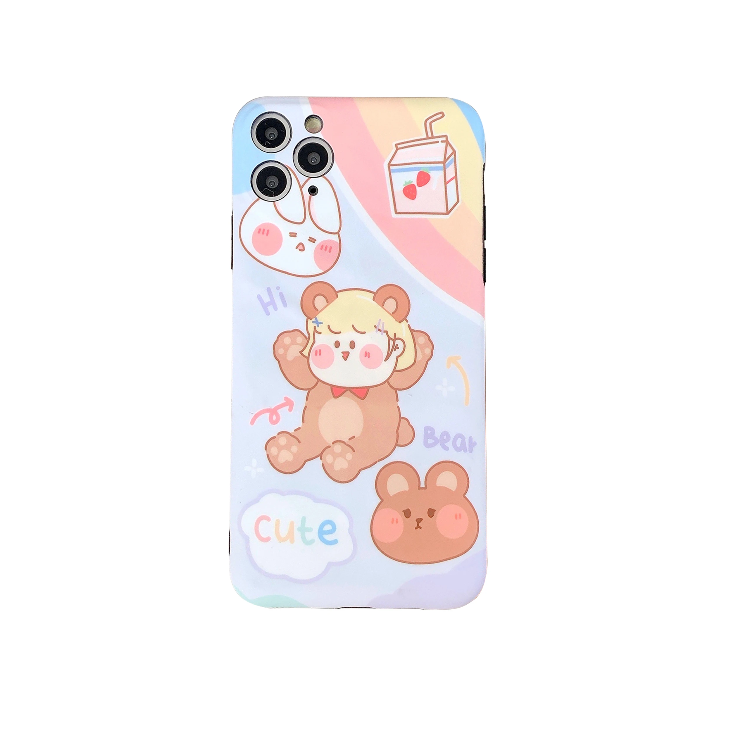 

The pattern of rabbit and girl and bear is suitable for iPhone 11 and iPhone 12 series mobile phone cases
