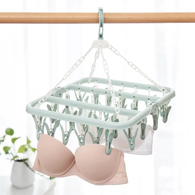 

Drying Hanger 32-clip Rotatable Folding Windproof Clip Hanger Socks Hanger Drying Clip Drying Rack Hanger Underwear Drying Rack