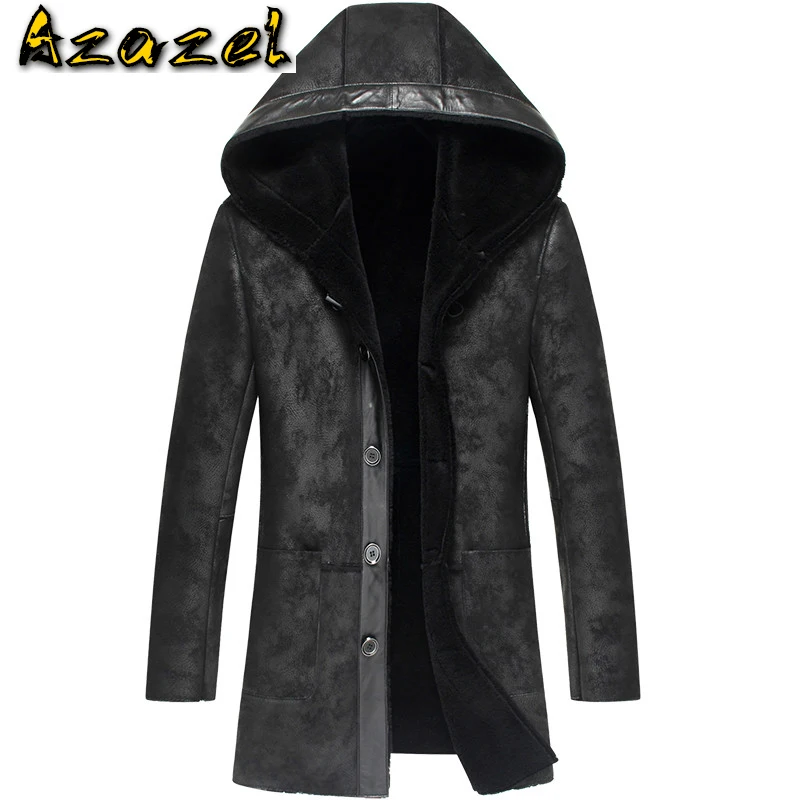 

Мужская куртка из натуральной овечьей кожи, с капюшоном, на осень/зиму