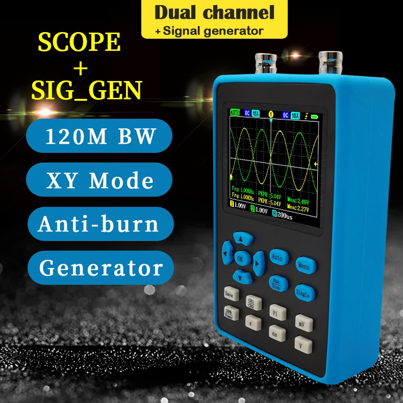 DSO2512G 2,8 дюймов портативный цифровой осциллограф 120M полоса пропускания двухканальный осциллограф генератор сигналов XYmode