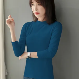 Женская мягкая хлопковая Футболка с V-образным вырезом, однотонные женские футболки с длинным рукавом, зимняя и осенняя Женская одежда, Универсальные женские футболки