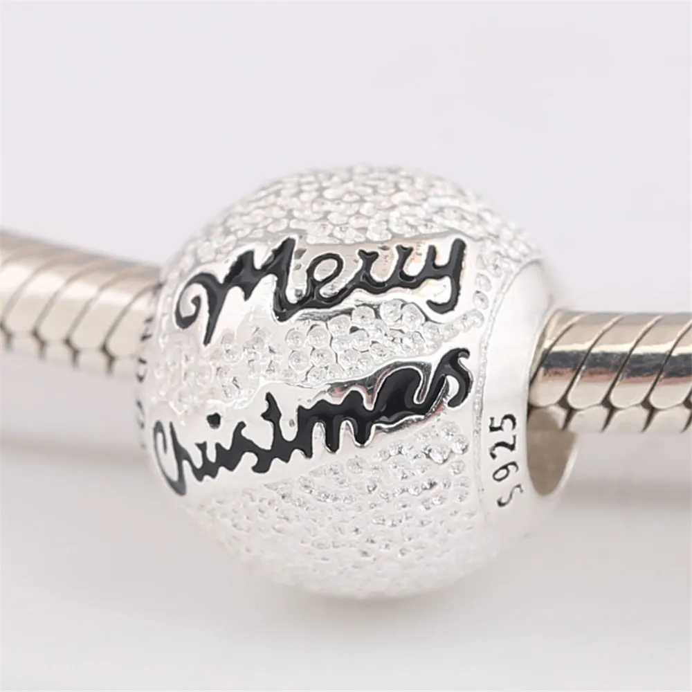 

Genuine 925 Sterling Silver Bead Black Enamel Merry Christmas Charm Beads Fits Women pan Bracelets & Necklace Diy Jewelry