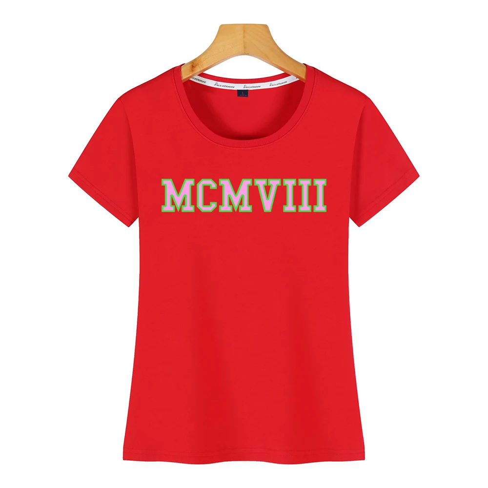 Женская футболка с забавным принтом mcmviii aka розово-зеленая короткая женская в