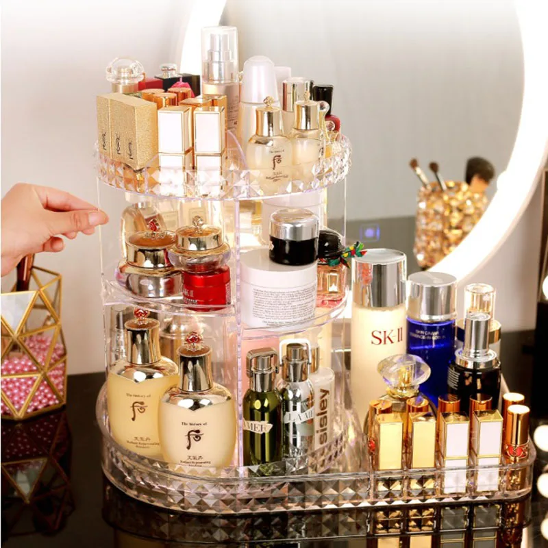 

Transparent Makeup Storage Box Cosmetic Organizer 360 Degree Rotation Assembly Lipstick Display Storage Rack Large Capacity