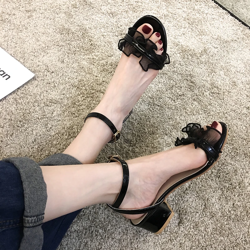 

Женские туфли в римском стиле, сандалии из сетчатой ткани на толстом каблуке, Новинка лета 2020