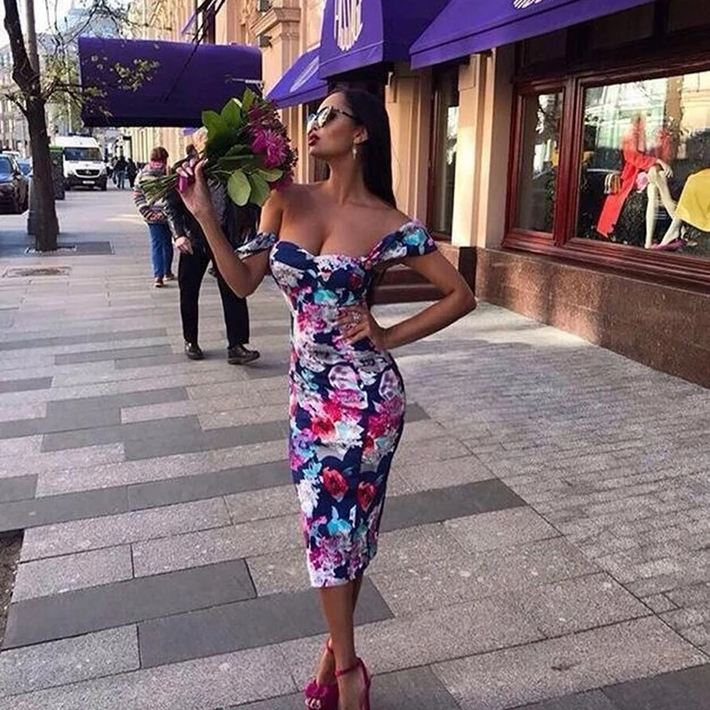 

GAOKE 2021 Summer High Quality Strapless Package Hip Printed Dress Fashion High Waist Floral Print Wrapped Chest Bag Hip Dresse