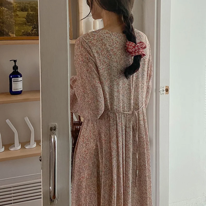

O-neck Loose Lantern Sleeve Korean Fashion Vestidos 2021 Spring New Casual Ins Retro Women Dresses Elegant All-match Femme Robe