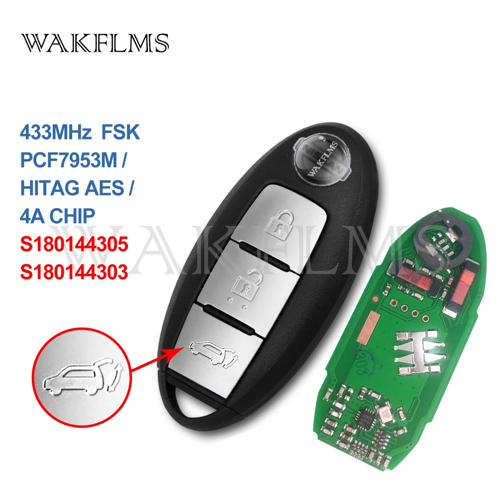 3 кнопки Smart Key 433 МГц Fob для Nissan Pathfinder Murano 2015 2016 с PCF7953M Hitag AES Chip S180144305 S180144303|Ключ от