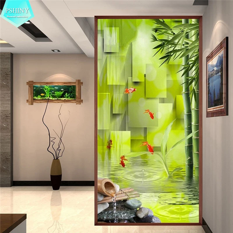 Алмазная вышивка PSHINY 5D сделай сам картина с бамбуковым пейзажем полноразмерная